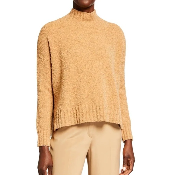 Eileen Fisher Boucle Teddy Mock neck Organic Cotton Pullover sweater beige - Picture 1 of 6